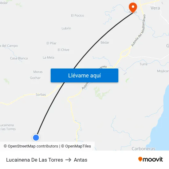 Lucainena De Las Torres to Antas map