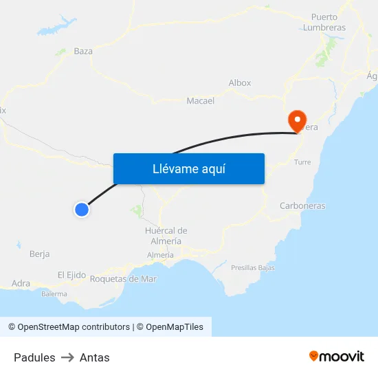 Padules to Antas map