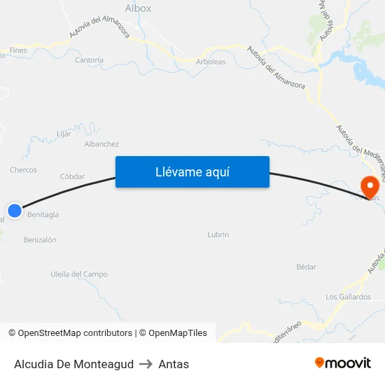 Alcudia De Monteagud to Antas map