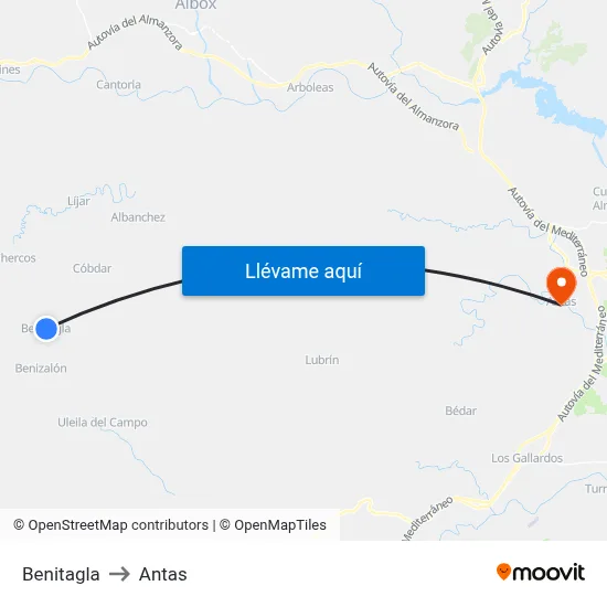 Benitagla to Antas map