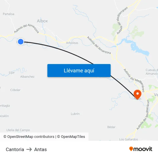 Cantoria to Antas map