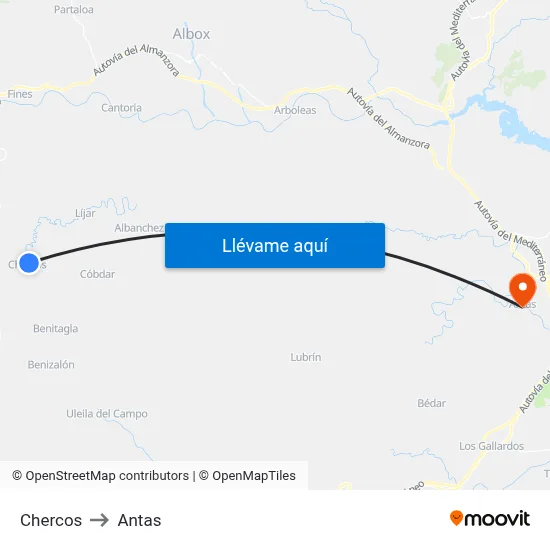 Chercos to Antas map