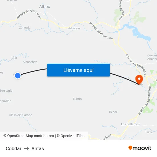 Cóbdar to Antas map