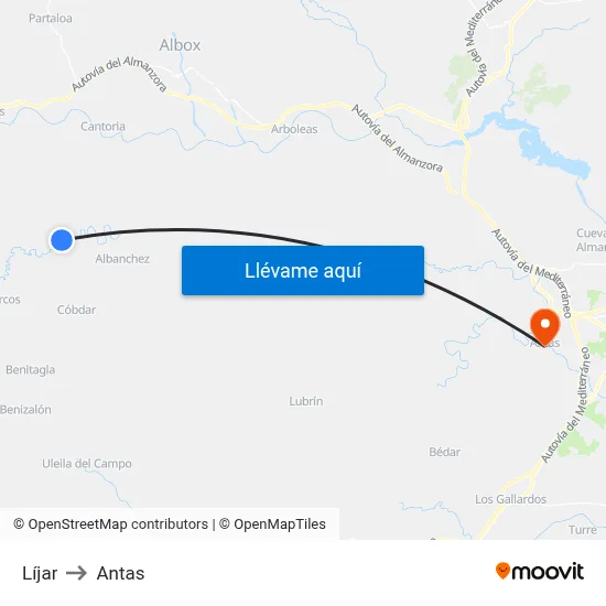 Líjar to Antas map