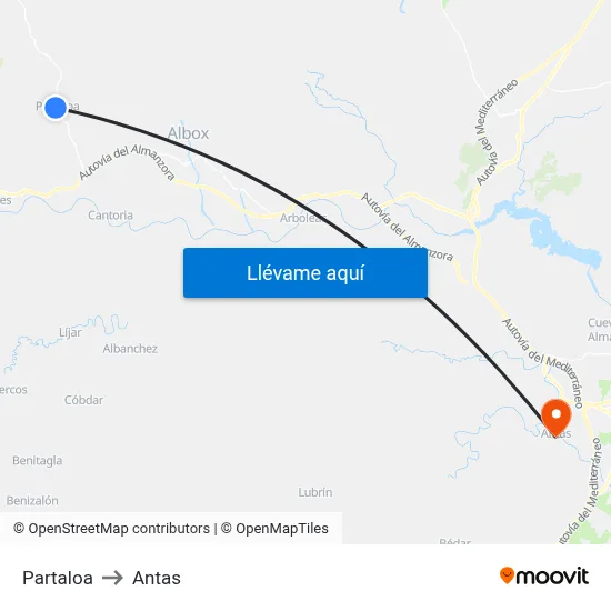Partaloa to Antas map