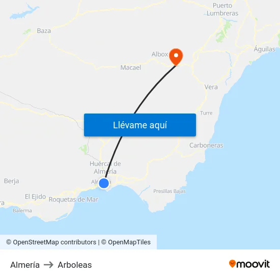 Almería to Arboleas map