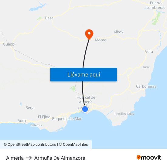 Almería to Armuña De Almanzora map