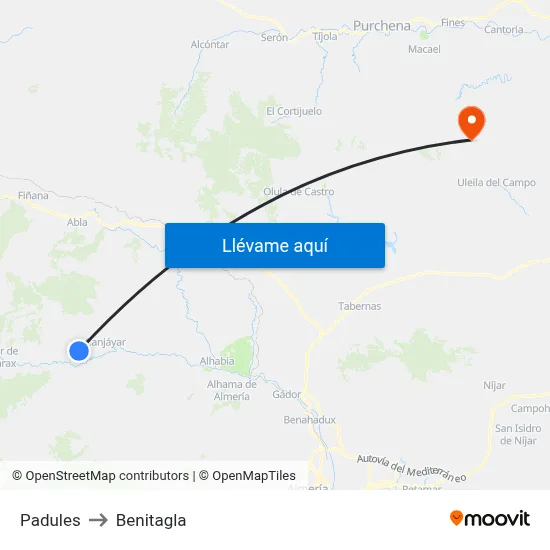 Padules to Benitagla map