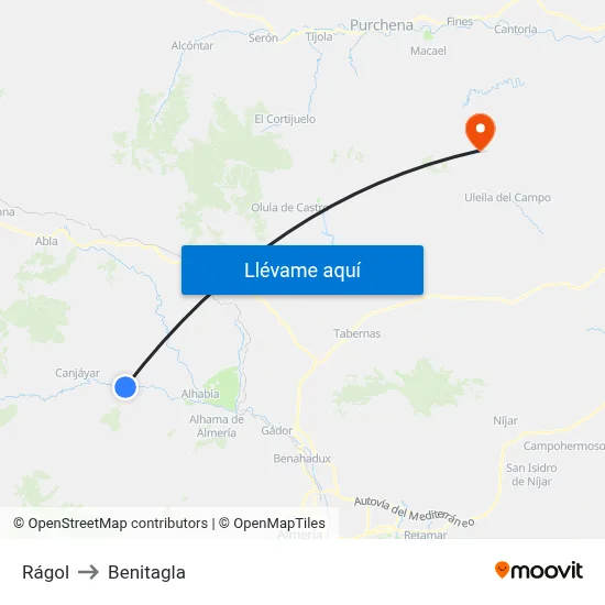 Rágol to Benitagla map