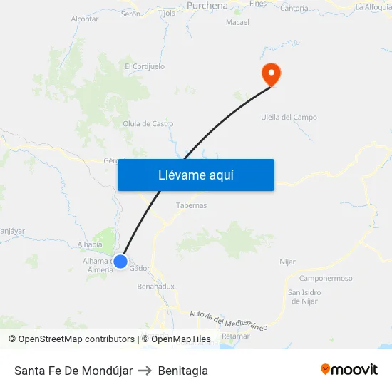 Santa Fe De Mondújar to Benitagla map
