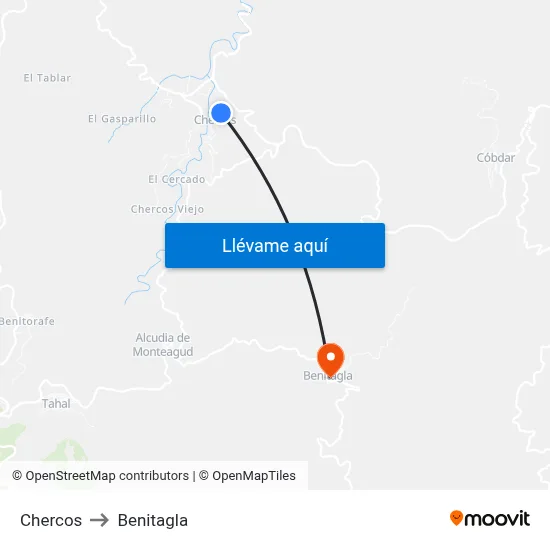 Chercos to Benitagla map