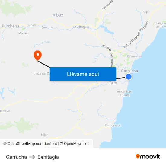 Garrucha to Benitagla map