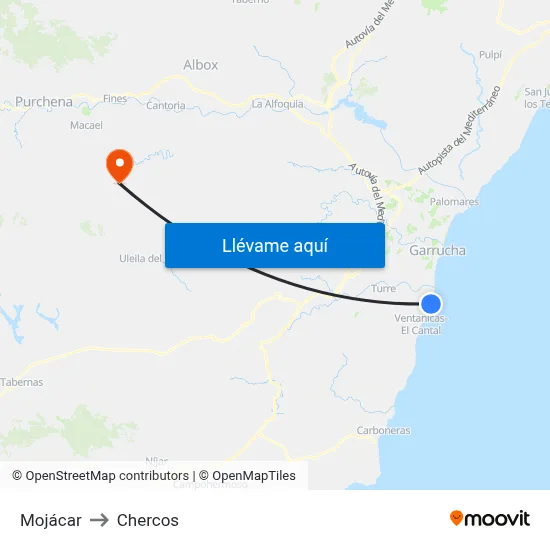 Mojácar to Chercos map