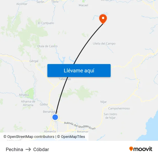 Pechina to Cóbdar map