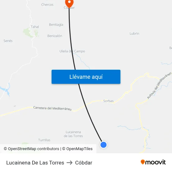 Lucainena De Las Torres to Cóbdar map
