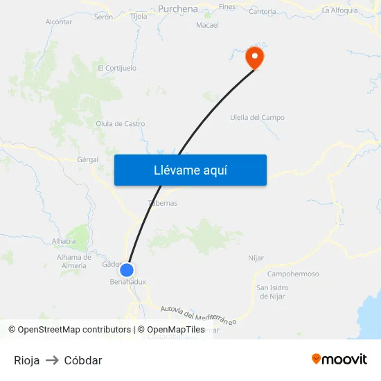 Rioja to Cóbdar map