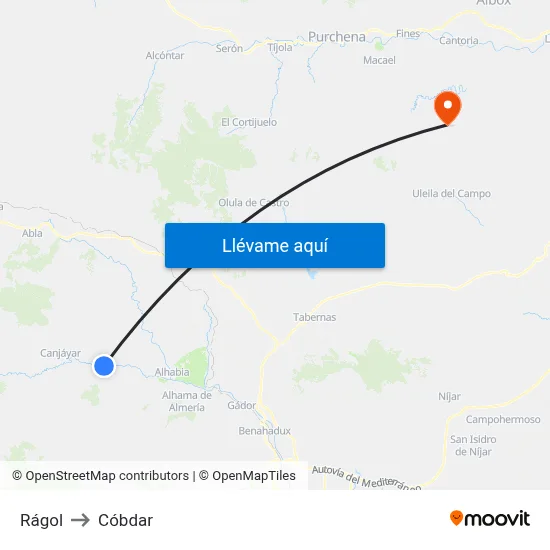 Rágol to Cóbdar map