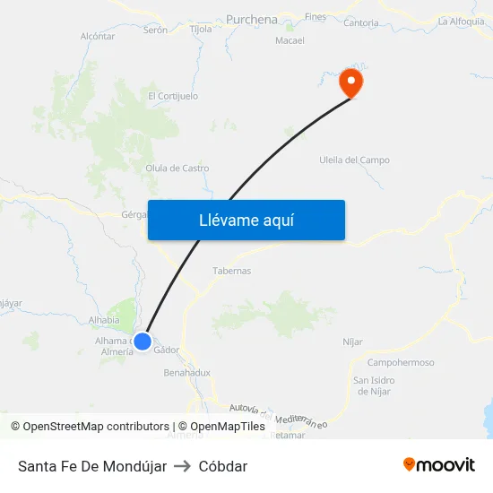 Santa Fe De Mondújar to Cóbdar map