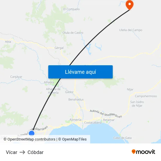 Vícar to Cóbdar map