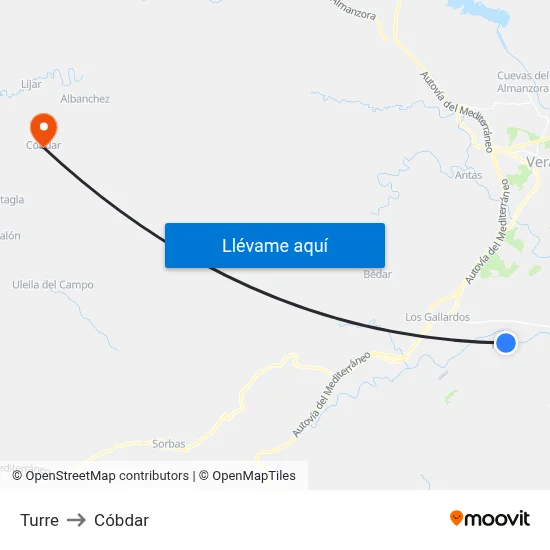Turre to Cóbdar map