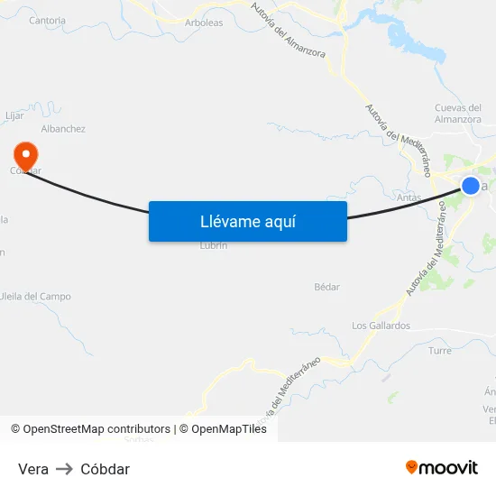 Vera to Cóbdar map