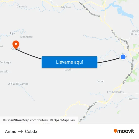 Antas to Cóbdar map