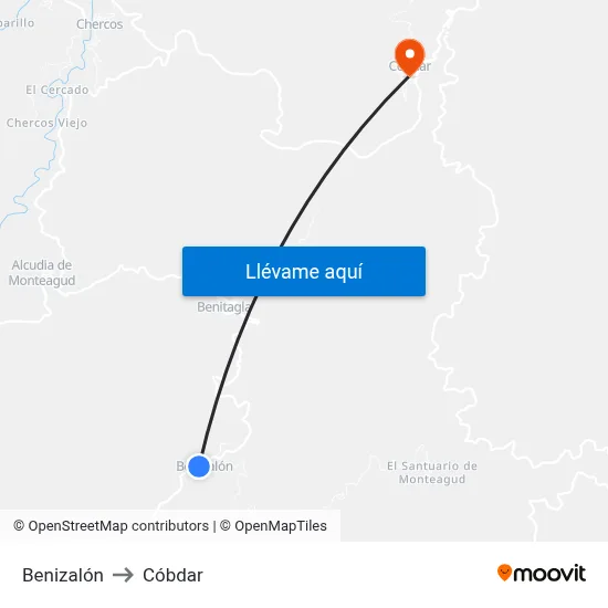 Benizalón to Cóbdar map