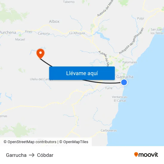Garrucha to Cóbdar map