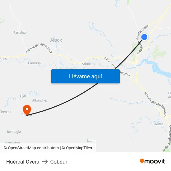 Huércal-Overa to Cóbdar map