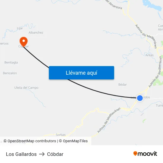 Los Gallardos to Cóbdar map
