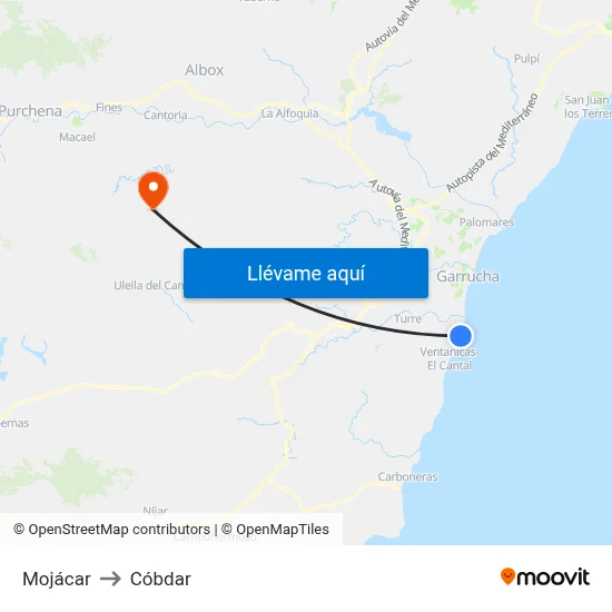 Mojácar to Cóbdar map