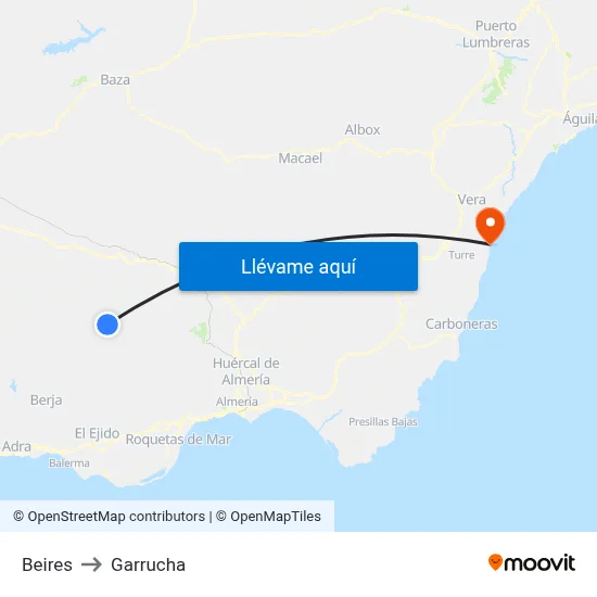 Beires to Garrucha map