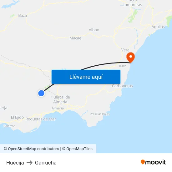 Huécija to Garrucha map