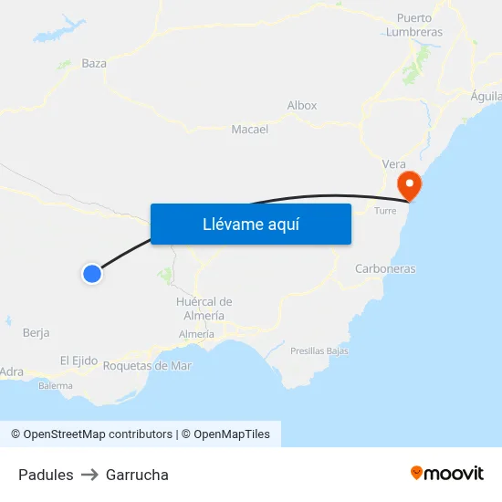 Padules to Garrucha map
