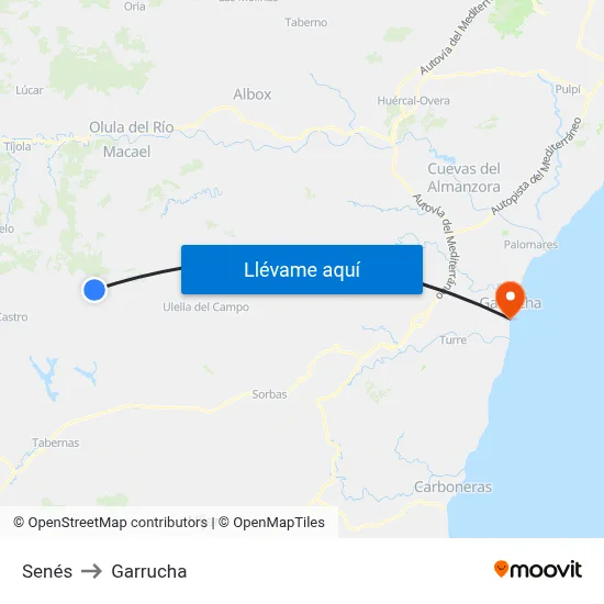 Senés to Garrucha map