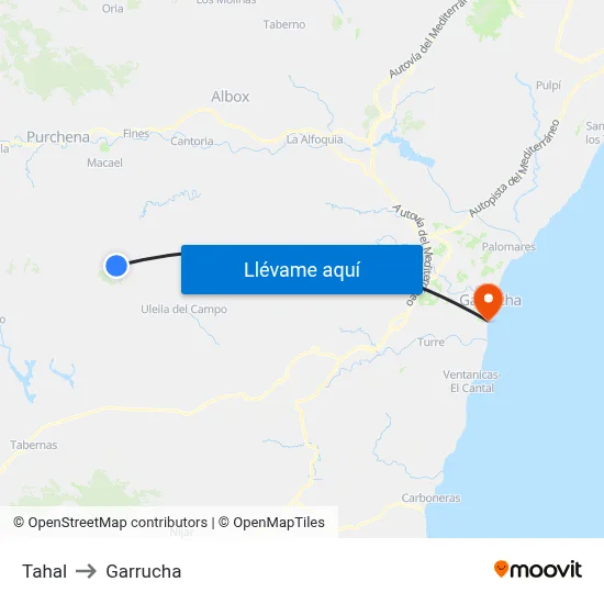 Tahal to Garrucha map