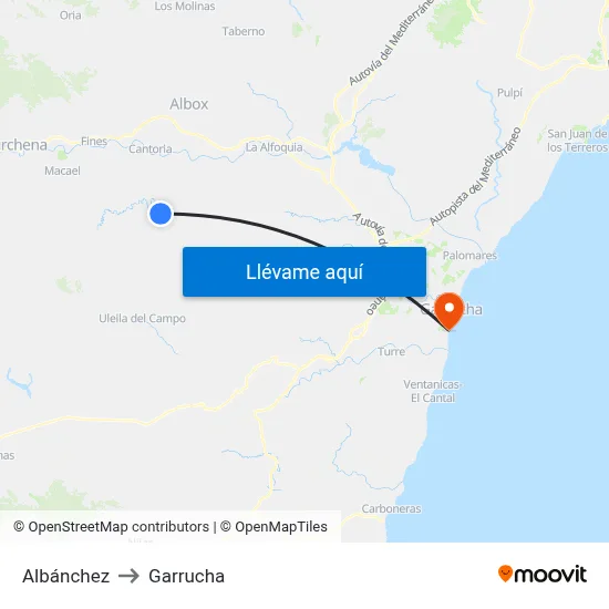 Albánchez to Garrucha map