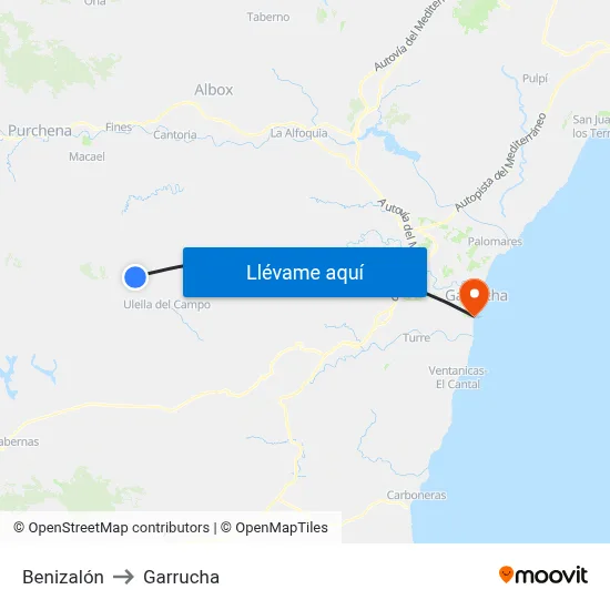 Benizalón to Garrucha map