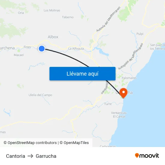 Cantoria to Garrucha map
