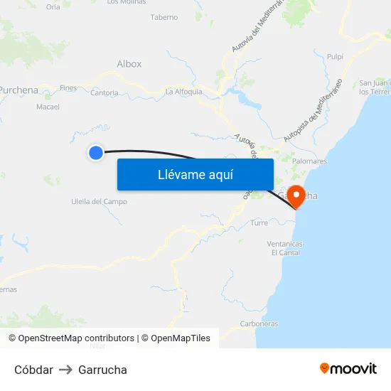 Cóbdar to Garrucha map