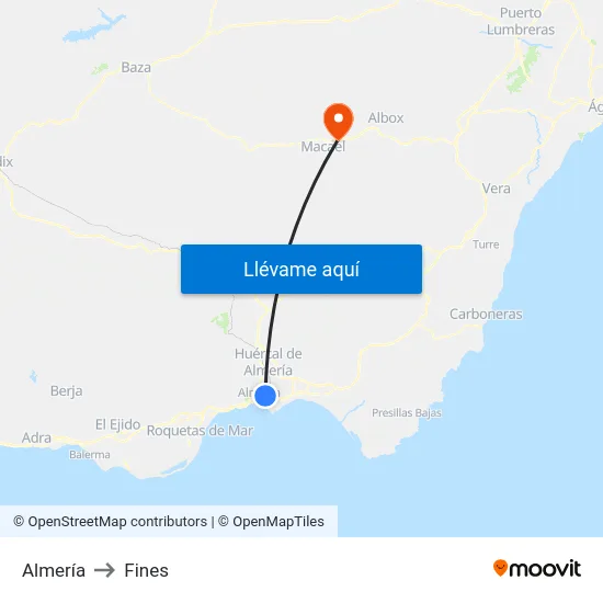 Almería to Fines map