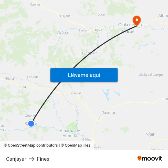 Canjáyar to Fines map