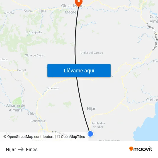 Níjar to Fines map