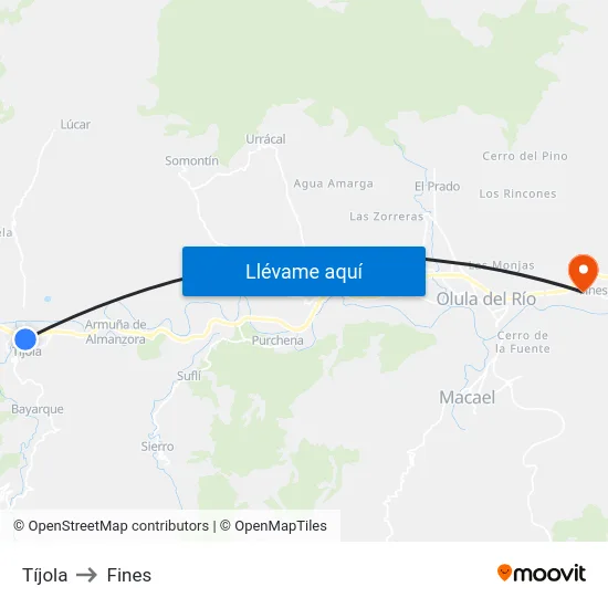 Tíjola to Fines map