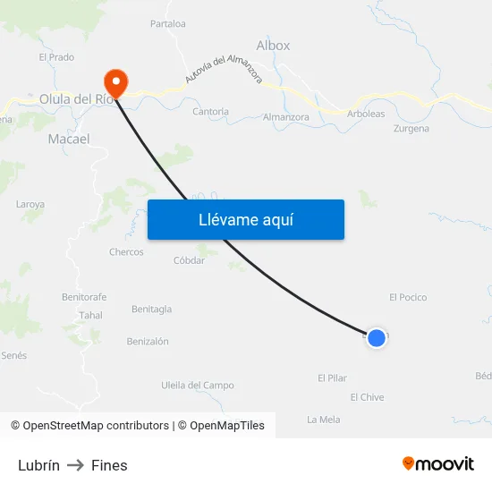 Lubrín to Fines map