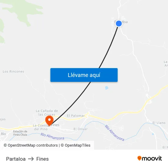 Partaloa to Fines map