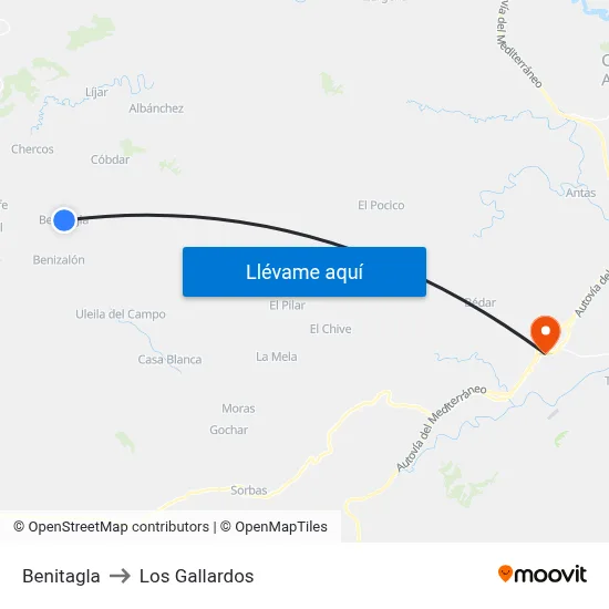 Benitagla to Los Gallardos map