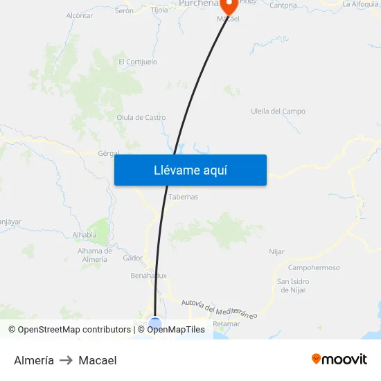 Almería to Macael map