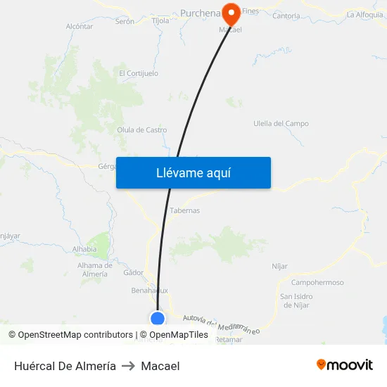 Huércal De Almería to Macael map