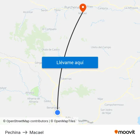 Pechina to Macael map